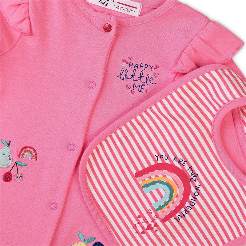 Pink cotton bodysuit with Minoti Berry 4 bib